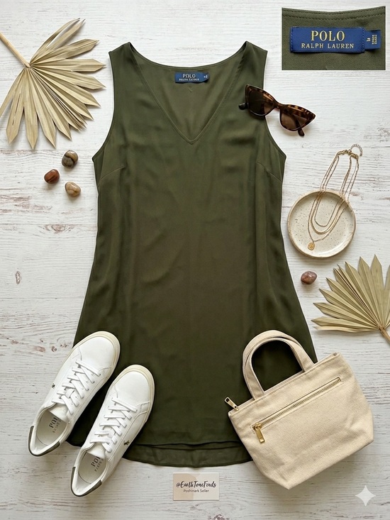Ralph Lauren Dresses & Skirts - Polo Ralph Lauren V-Neck Shift Dress in Olive Green size 10
